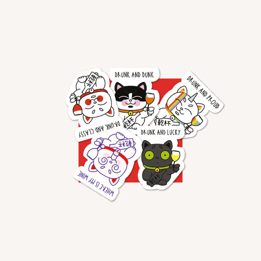 Mini drunk lucky cat group